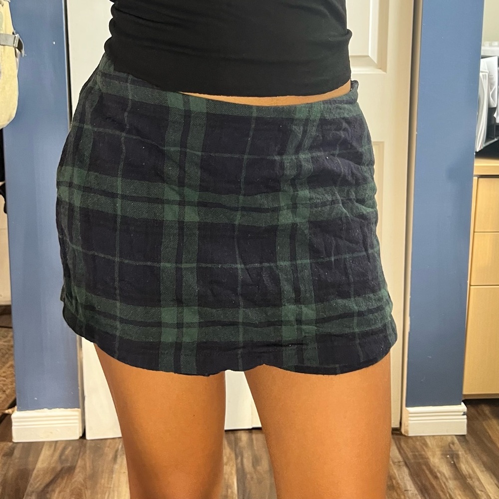 Plaid Mini Skirt in Green and Black